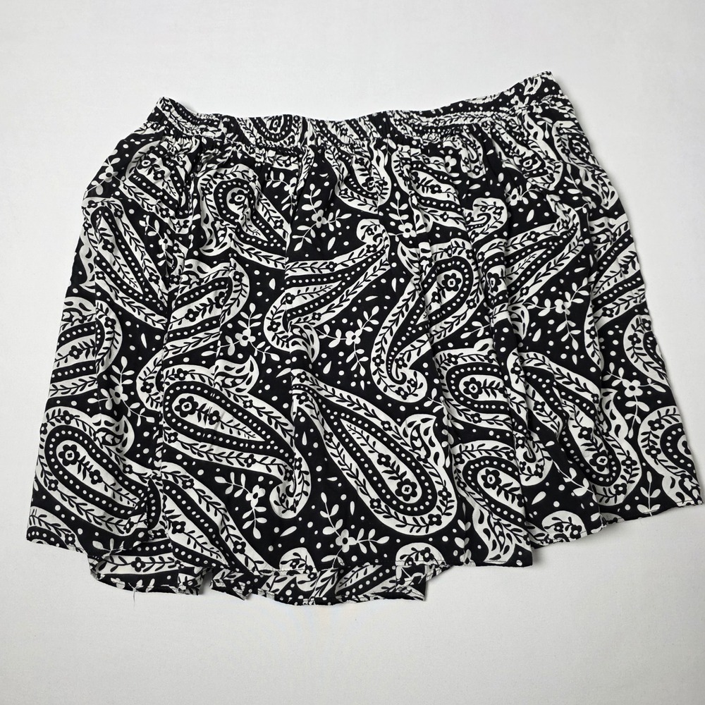 American Eagle Mini‎ Skirt Womens Large Black White Paisley Elastic Waist Boho